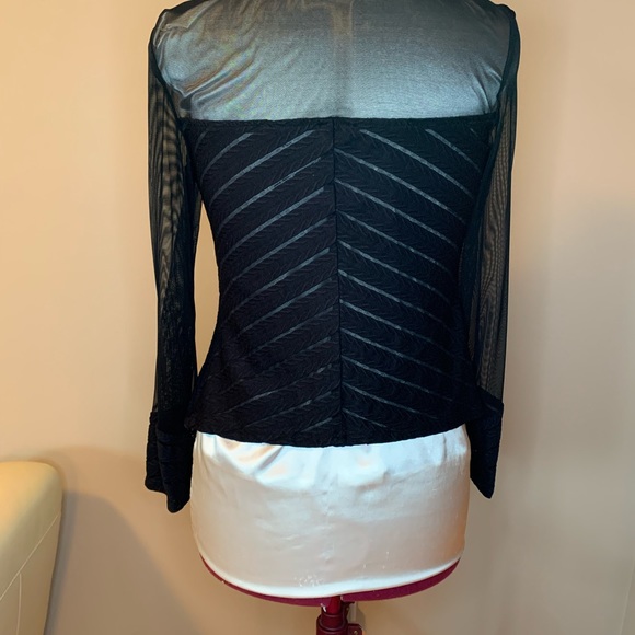 Joseph Ribkoff black mess, black beads, stretch, long sleeve dress top - Picture 2 of 6